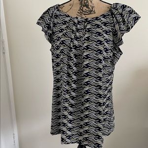 Banana Republic Navy/Yellow/White Flutter Sleeve Top Sz XL